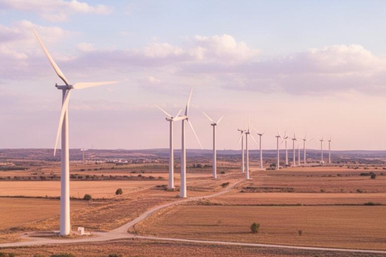 Fila de aerogeneradores AE-2000 instalados en la agrupación eólica de Almodóvar