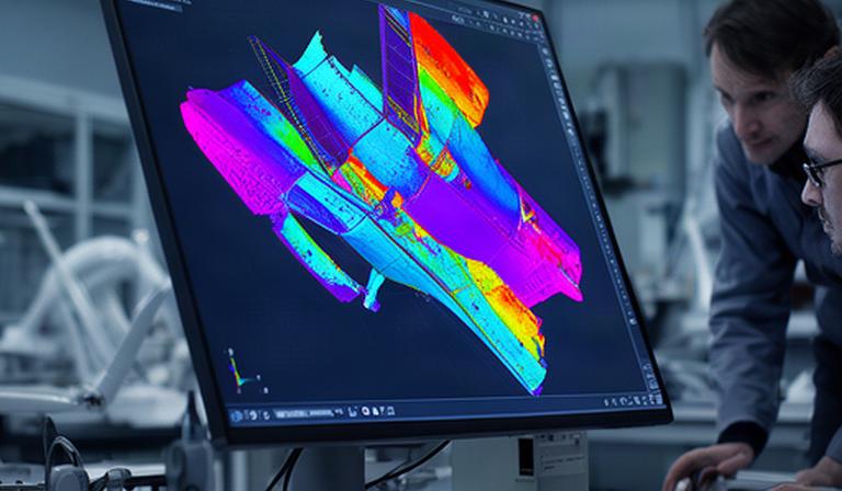 Pantalla con un análisis de elementos finitos aplicado a la estructura de un aerogenerador