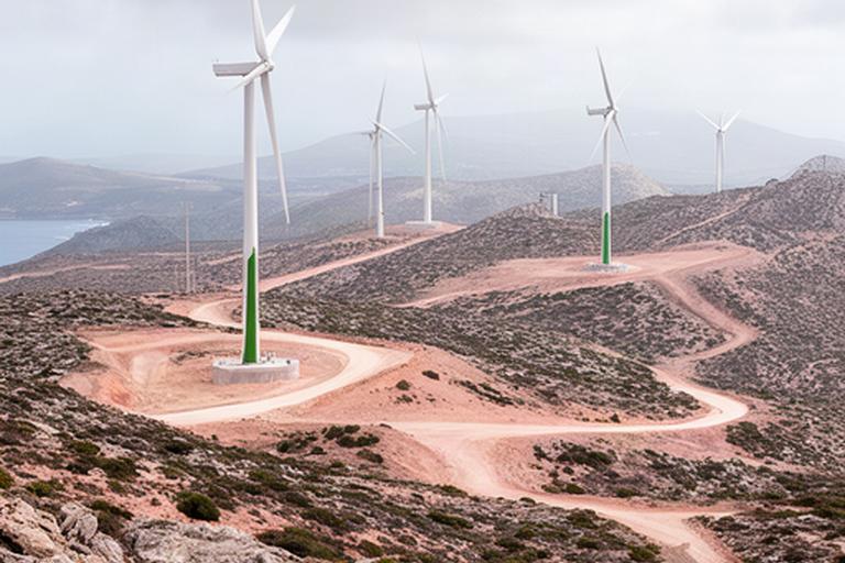 Aerogeneradores instalados sobre terreno irregular en Zahara de los Atunes